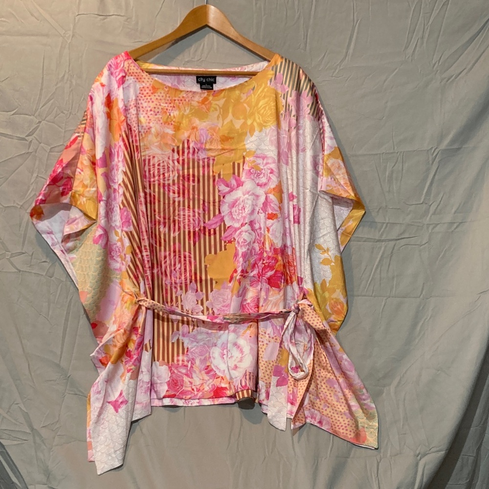City Chic Pink and Yellow Floral Tunic
